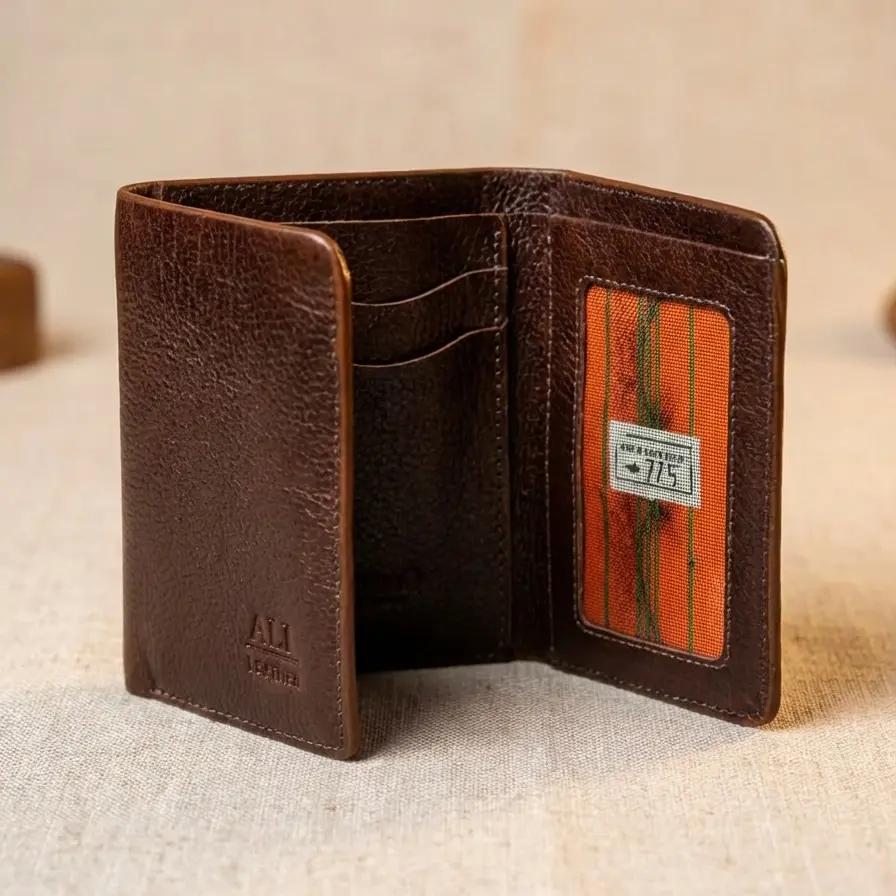 প্রিমিয়াম জেনুইন লেদার মেনস ওয়ালেট - নিরাপদ বাটন ক্লোজার সিস্টেম